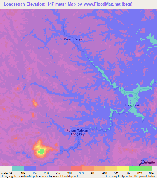 Longsegah,Indonesia Elevation Map