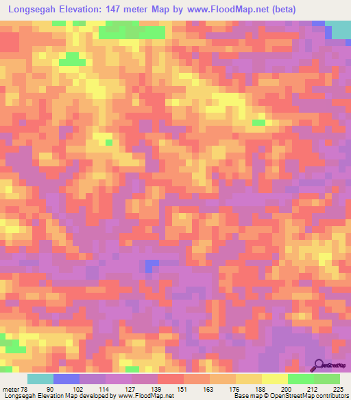 Longsegah,Indonesia Elevation Map