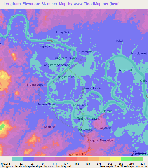 Longiram,Indonesia Elevation Map