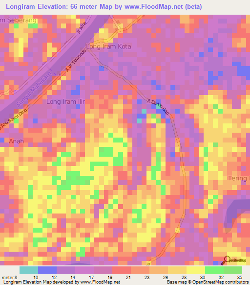 Longiram,Indonesia Elevation Map