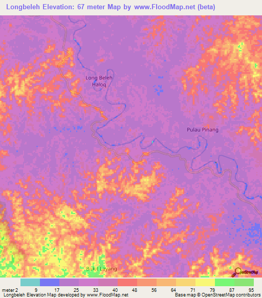 Longbeleh,Indonesia Elevation Map