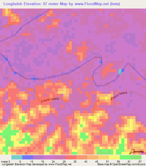 Longbeleh,Indonesia Elevation Map