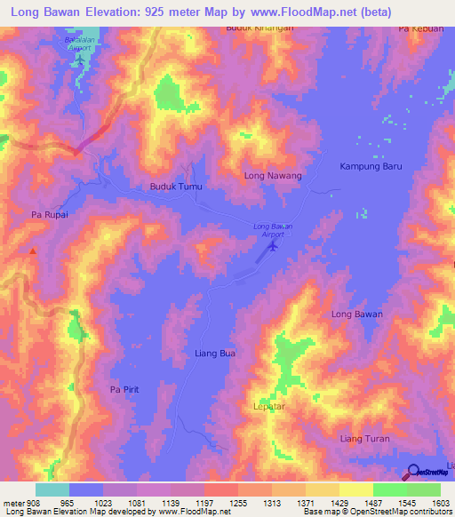 Long Bawan,Indonesia Elevation Map