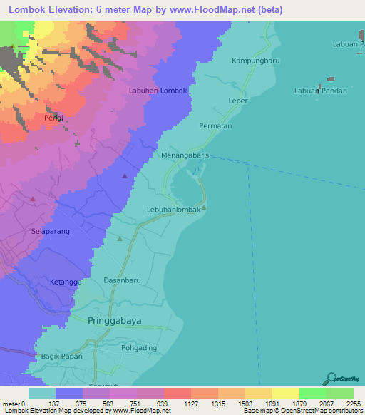 Lombok,Indonesia Elevation Map