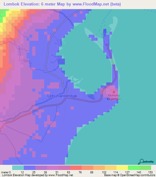 Lombok,Indonesia Elevation Map