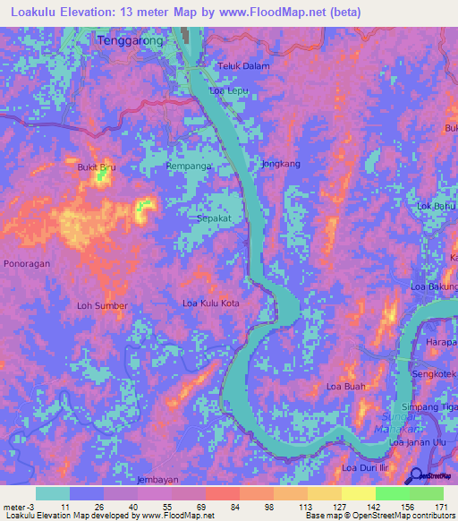 Loakulu,Indonesia Elevation Map