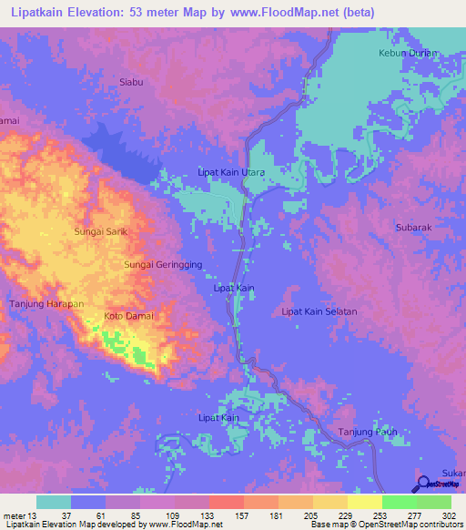 Lipatkain,Indonesia Elevation Map