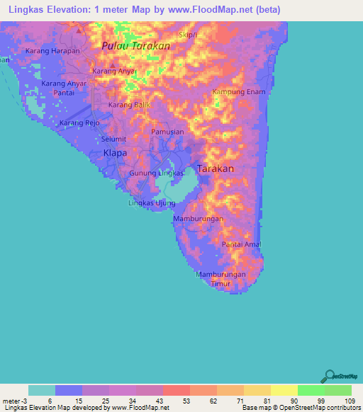 Lingkas,Indonesia Elevation Map