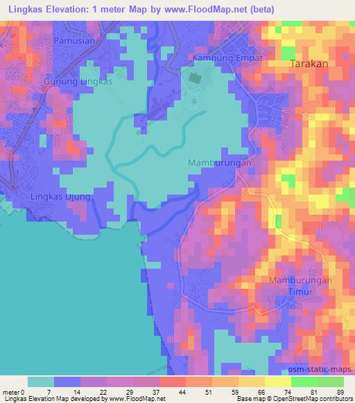 Lingkas,Indonesia Elevation Map