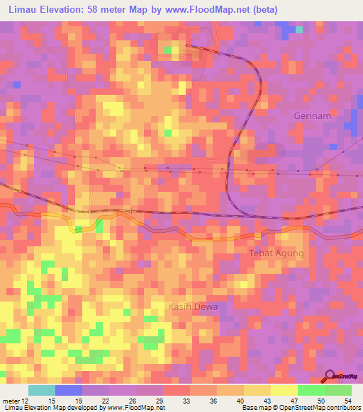 Limau,Indonesia Elevation Map