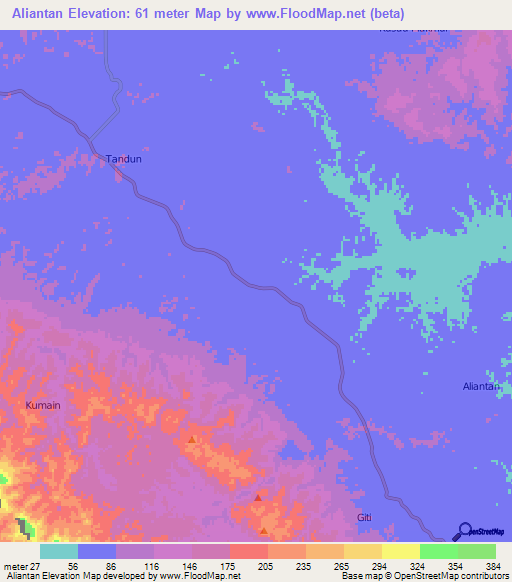 Aliantan,Indonesia Elevation Map