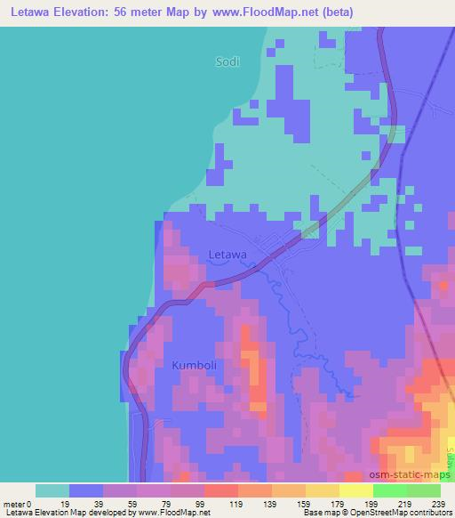 Letawa,Indonesia Elevation Map