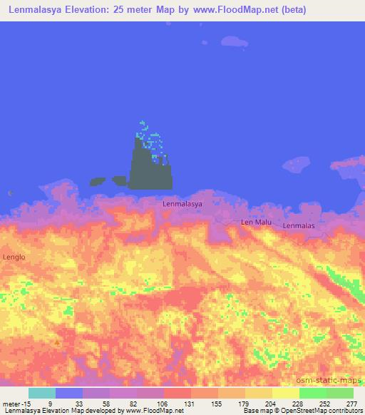 Lenmalasya,Indonesia Elevation Map