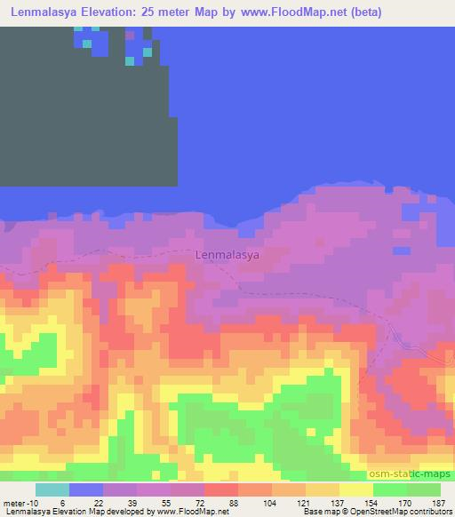 Lenmalasya,Indonesia Elevation Map