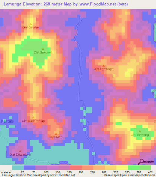 Lamunga,Indonesia Elevation Map