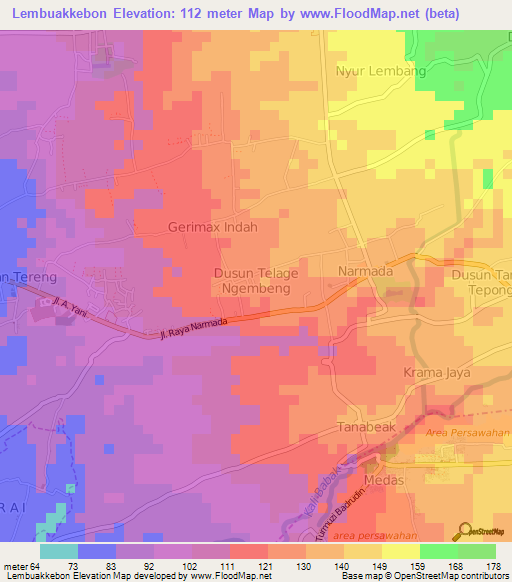 Lembuakkebon,Indonesia Elevation Map