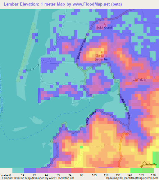 Lembar,Indonesia Elevation Map