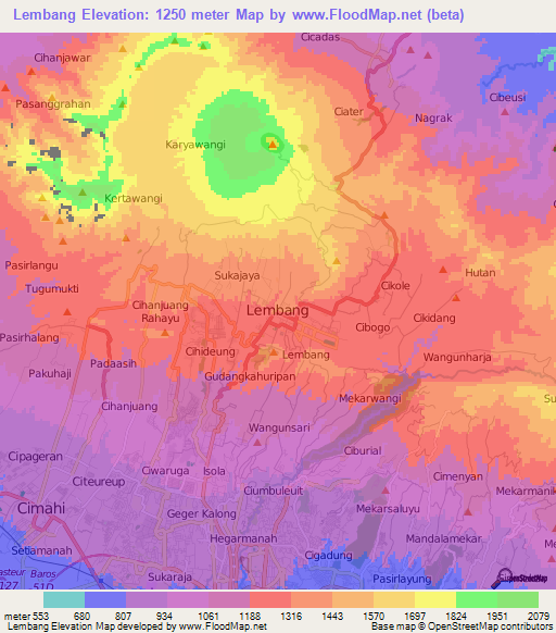 Lembang,Indonesia Elevation Map