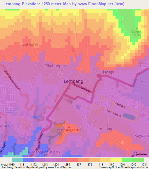 Lembang,Indonesia Elevation Map