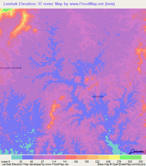 Lembak,Indonesia Elevation Map