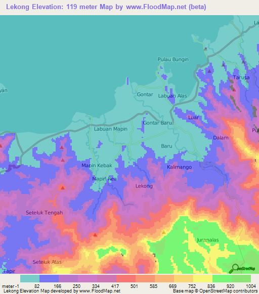 Lekong,Indonesia Elevation Map