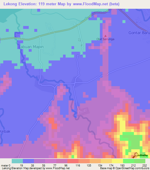 Lekong,Indonesia Elevation Map