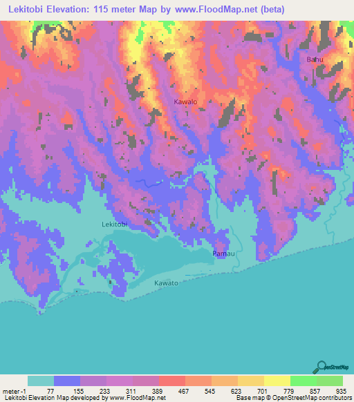 Lekitobi,Indonesia Elevation Map