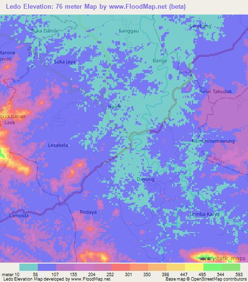 Ledo,Indonesia Elevation Map