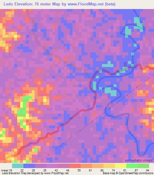 Ledo,Indonesia Elevation Map