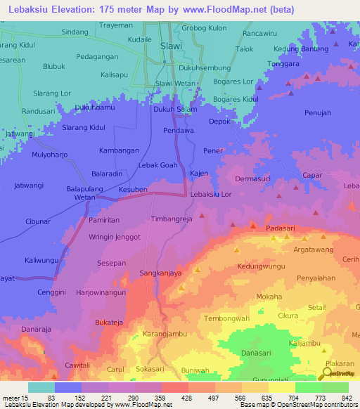 Lebaksiu,Indonesia Elevation Map