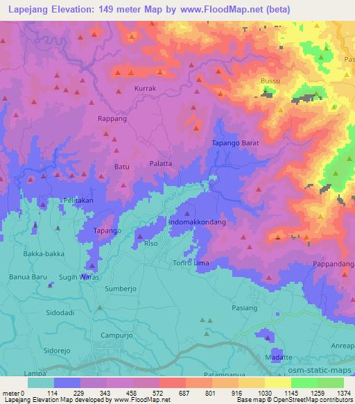 Lapejang,Indonesia Elevation Map