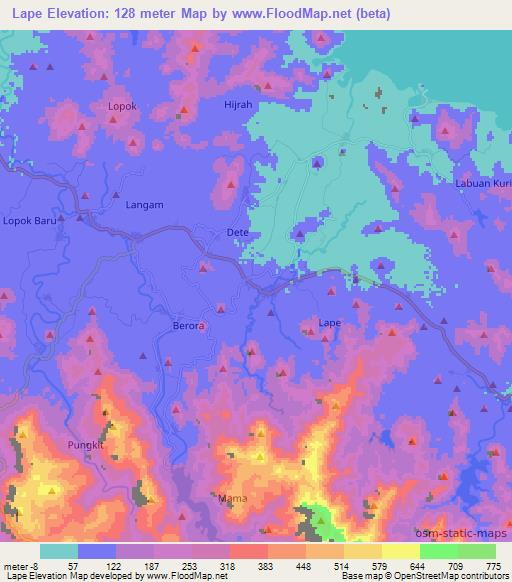 Lape,Indonesia Elevation Map