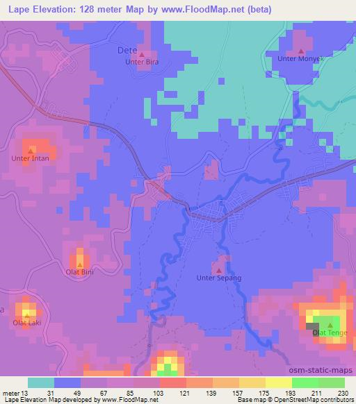 Lape,Indonesia Elevation Map