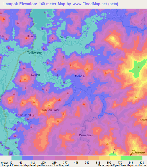 Lampok,Indonesia Elevation Map