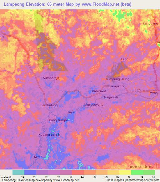 Lampeong,Indonesia Elevation Map