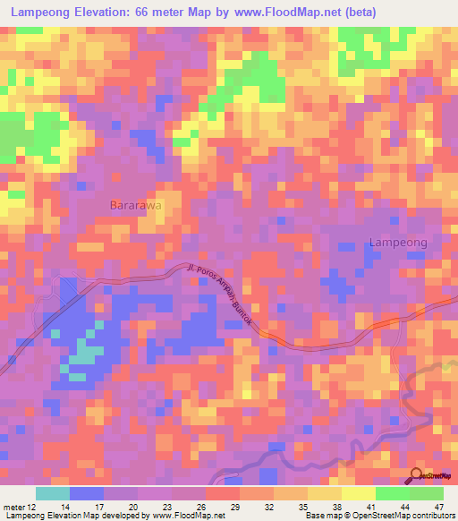 Lampeong,Indonesia Elevation Map