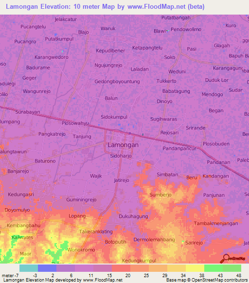 Lamongan,Indonesia Elevation Map