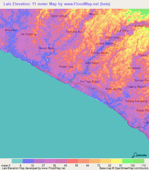 Lais,Indonesia Elevation Map