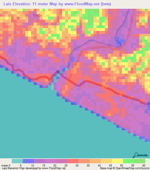 Lais,Indonesia Elevation Map