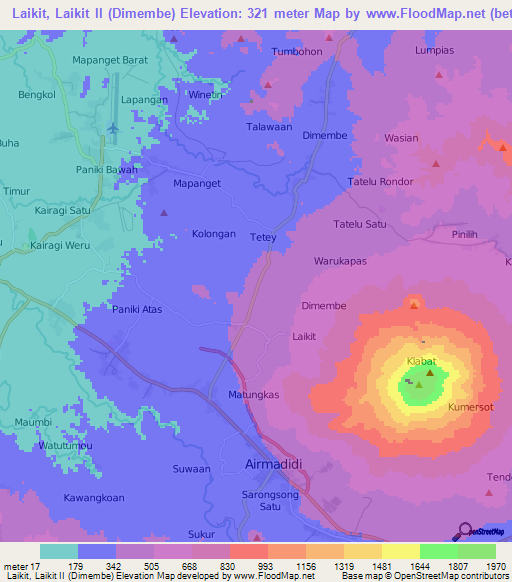 Laikit, Laikit II (Dimembe),Indonesia Elevation Map