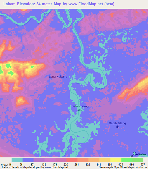 Laham,Indonesia Elevation Map