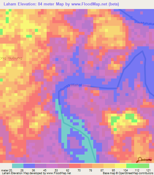 Laham,Indonesia Elevation Map