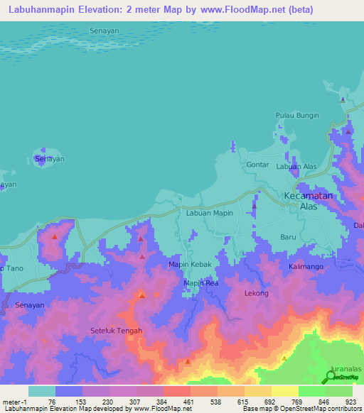 Labuhanmapin,Indonesia Elevation Map