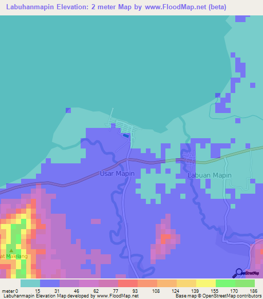 Labuhanmapin,Indonesia Elevation Map