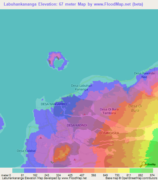 Labuhankananga,Indonesia Elevation Map