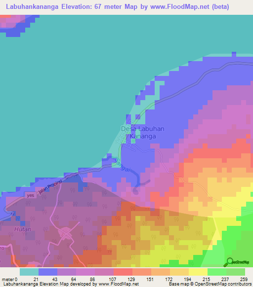 Labuhankananga,Indonesia Elevation Map