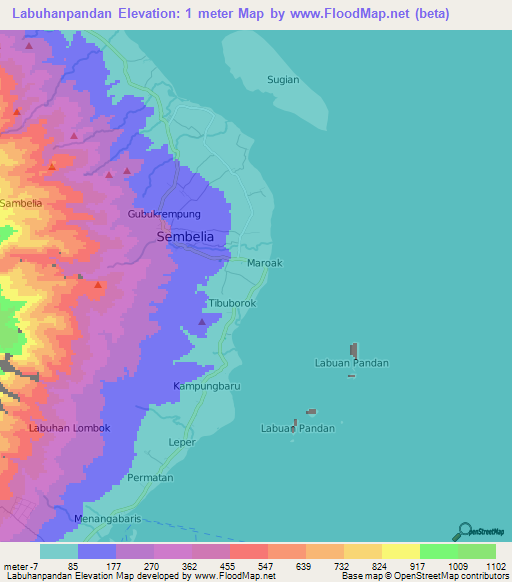 Labuhanpandan,Indonesia Elevation Map