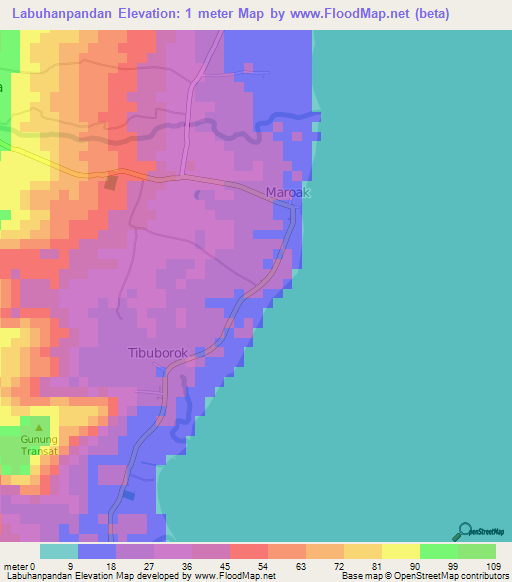 Labuhanpandan,Indonesia Elevation Map