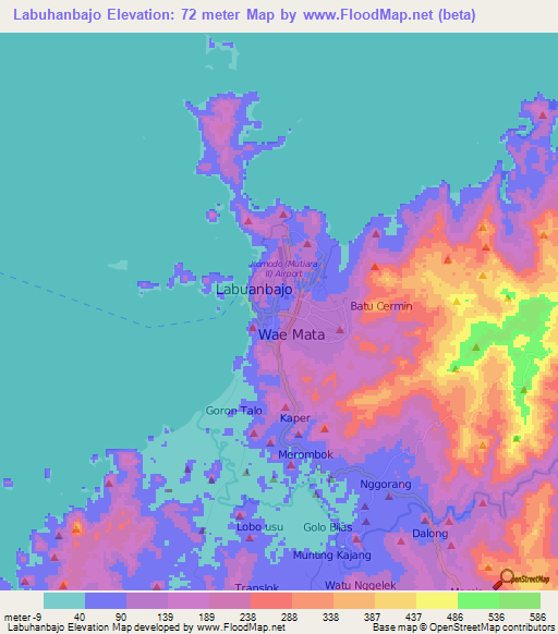 Labuhanbajo,Indonesia Elevation Map