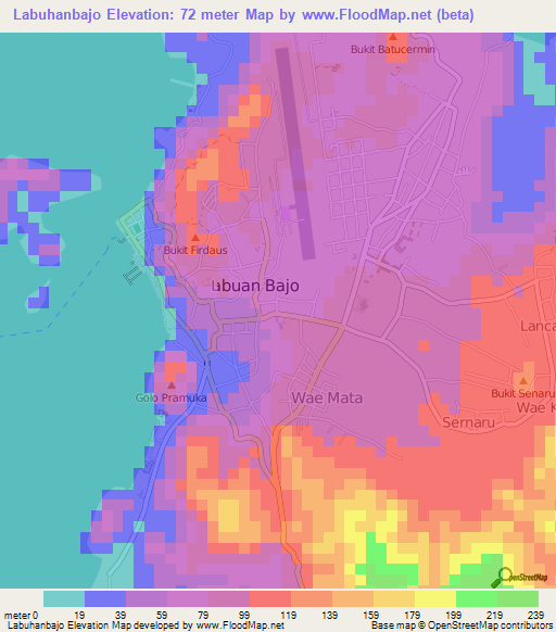 Labuhanbajo,Indonesia Elevation Map